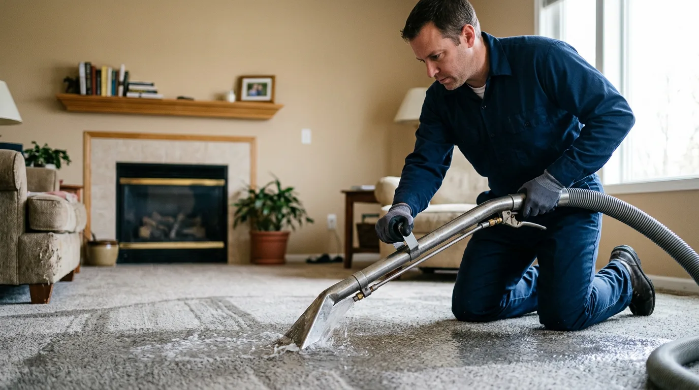 Water damage restoration technician working near New Douglas, IL